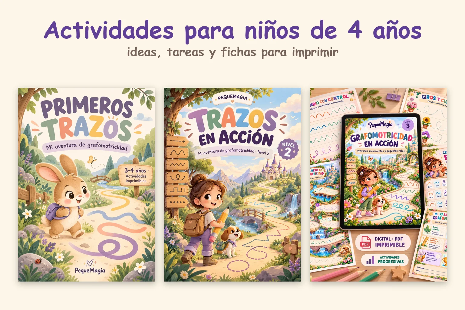 Actividades para niños de 4 años: cuadernos de grafomotricidad Primeros Trazos, Trazos en Acción y Grafomotricidad en Acción en PDF para imprimir