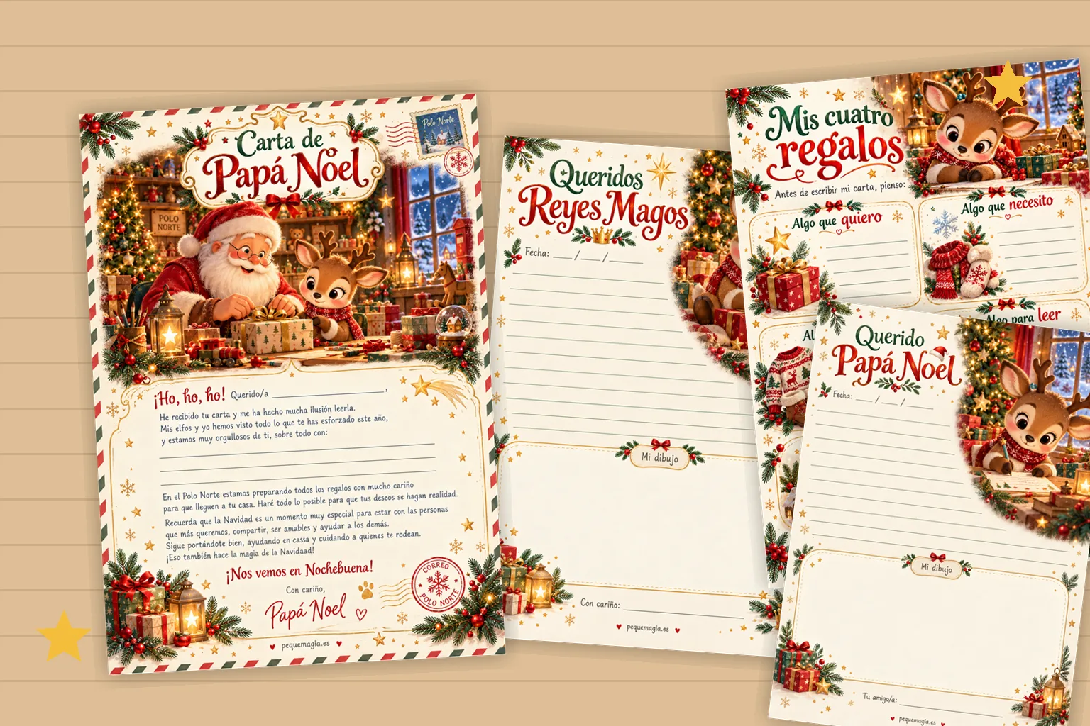 Cartas para imprimir a Papá Noel y a los Reyes Magos, con respuesta de Papá Noel y hoja Mis cuatro regalos